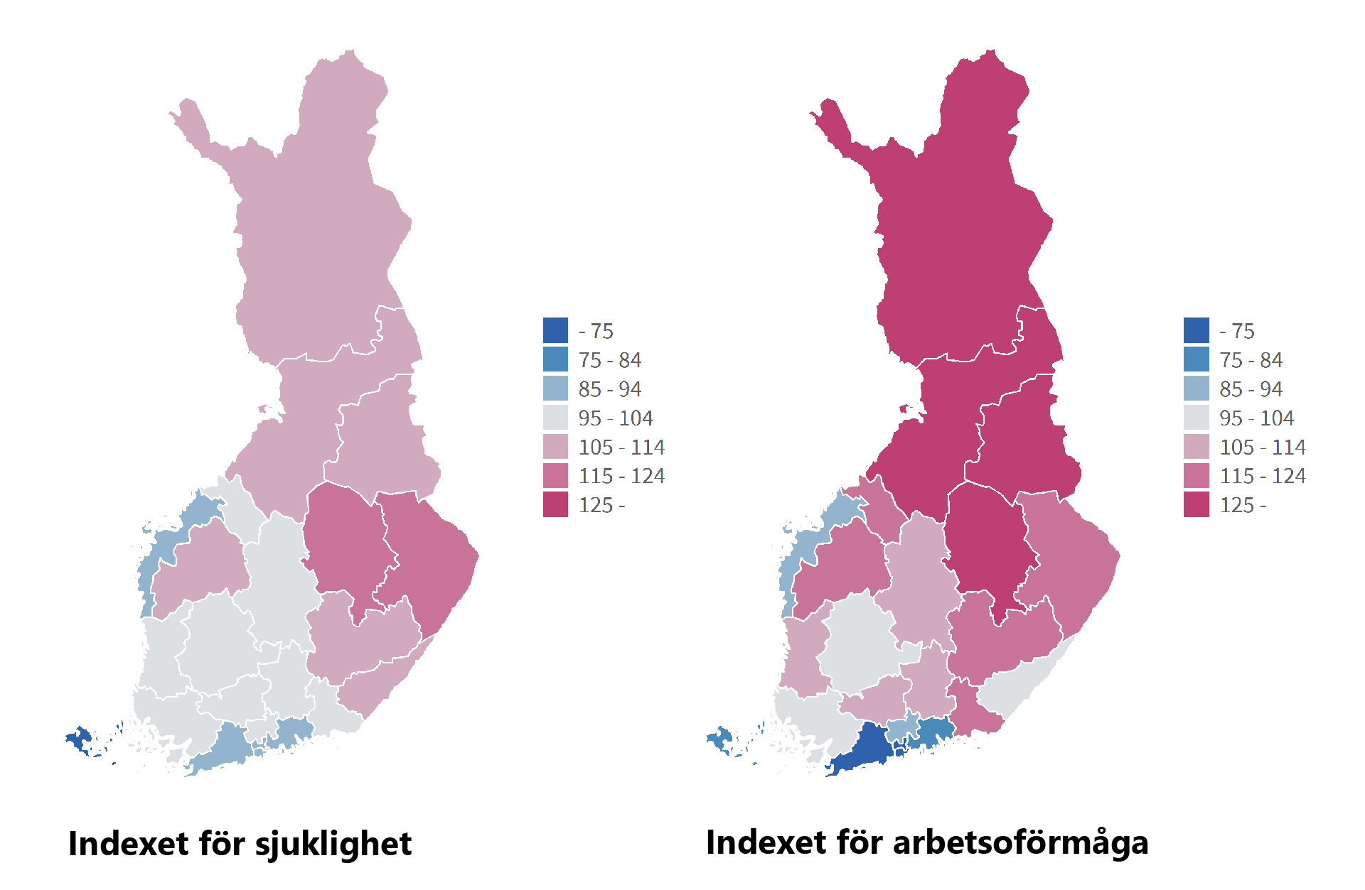 Skillnader mellan välfärdsområdena i sjuklighet och funktionsnedsättning 2019–2021, åldersjusterade index