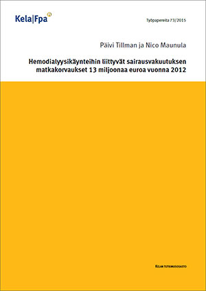 Hemodialyysikäynteihin liittyvät sairausvakuutuksen matkakorvaukset 13 miljoonaa euroa vuonna 2012 (Kela, 2015)
